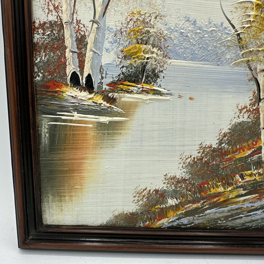 Small Original Oil Painting Nature Birch Trees Stream Woods Forest Framed - Picture 4 of 6